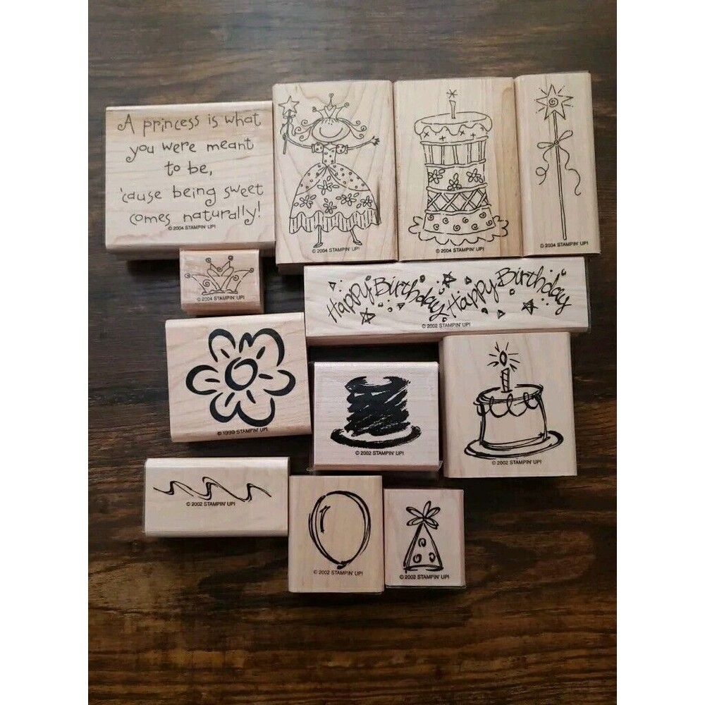 Stampin Up Lot 12 Rubber Stamps Birthday Princess Flower Vintage Card Making